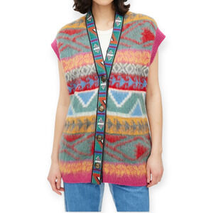 Etro Multicolor Geometric Striped Cap Sleeve Mohair Vest Size 42 (fits XS - Med)